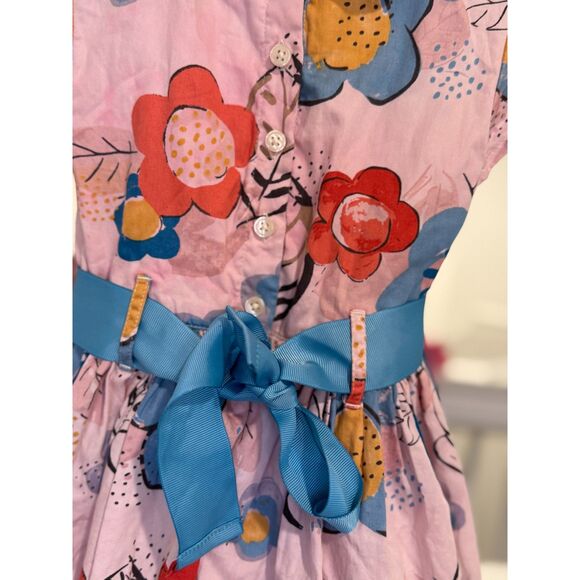 M&S Girl’s Pink Floral Print Peter Pan Collar Belted Spring Dress Size 2/3 - Picture 6 of 8